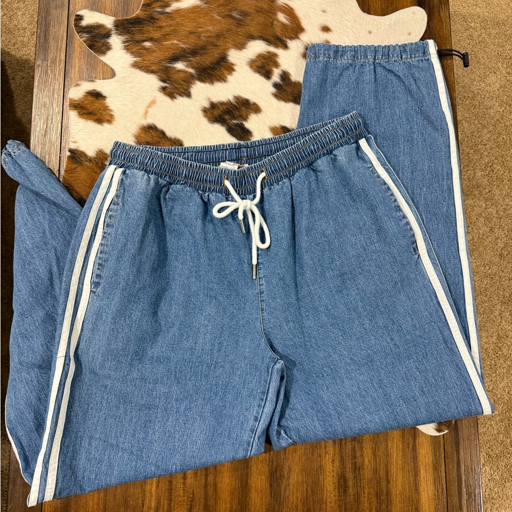 Denim Jogger Pants with White Stripes